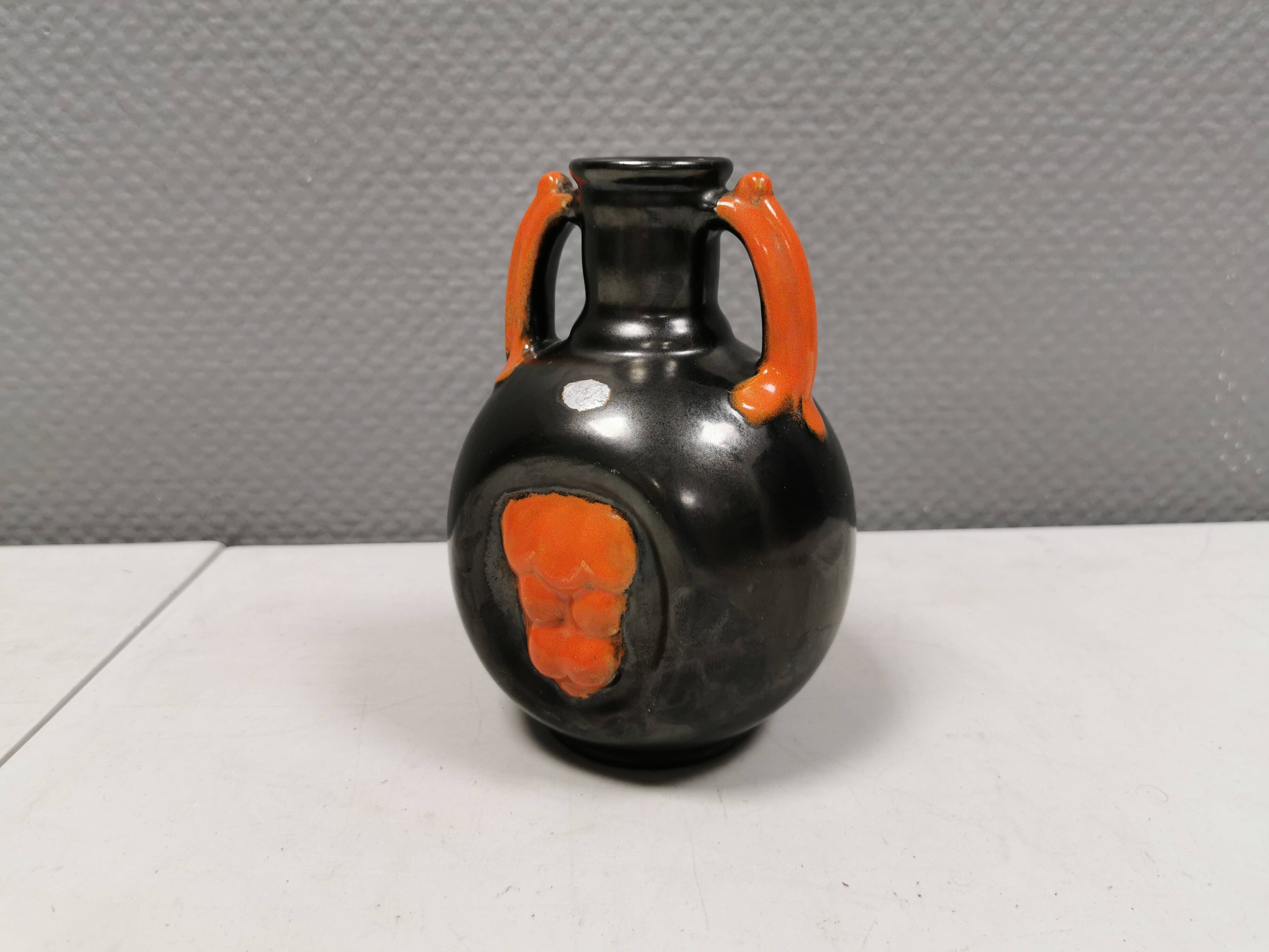 Vase in metallic glaze with orange details, Upsala Ekeby Sweden