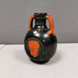 Vase in metallic glaze with orange details, Upsala Ekeby Sweden