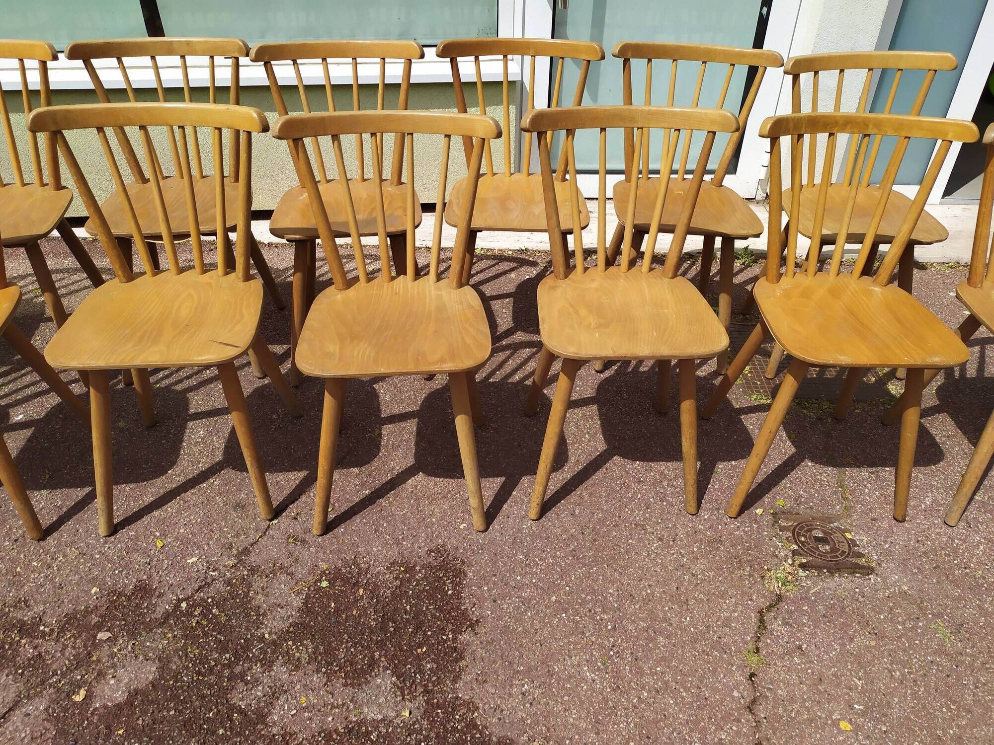 Set of 18 wooden bistro chairs - vintage - year 50 - 60