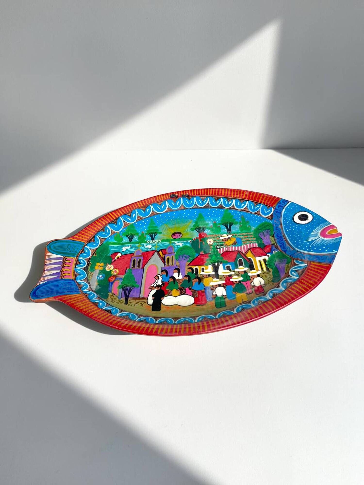 Painted terracotta wall fish, Oaxaca, Mexico, 1970s-80s.