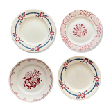 Dépareillé de 4 assiettes plates anciennes tons rouges