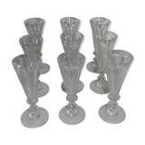 Baccarat 9 flutes a champagne en cristal XIXeme modele d'harcourt