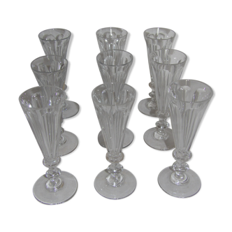 Baccarat 9 flutes a champagne en cristal XIXeme modele d'harcourt