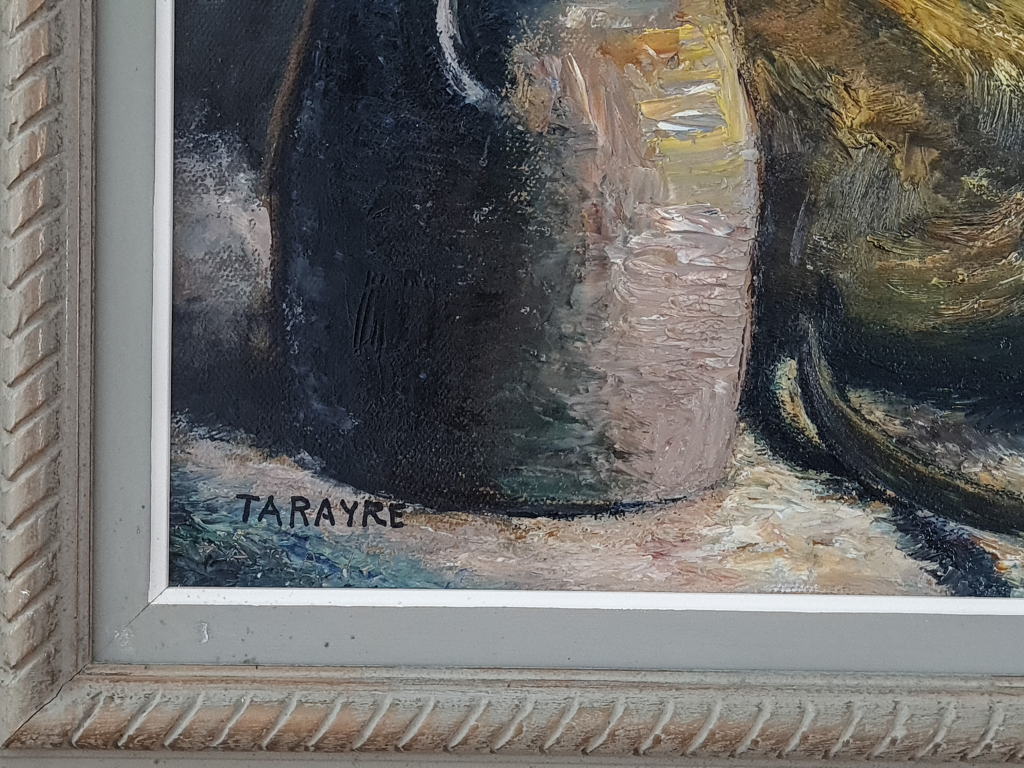 Still life signed Tarayre dated 1953, beautiful carved wood frame 78x90 cm SB
