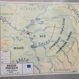 School poster two-sided Paris Basin / Normandy 1960 vintage