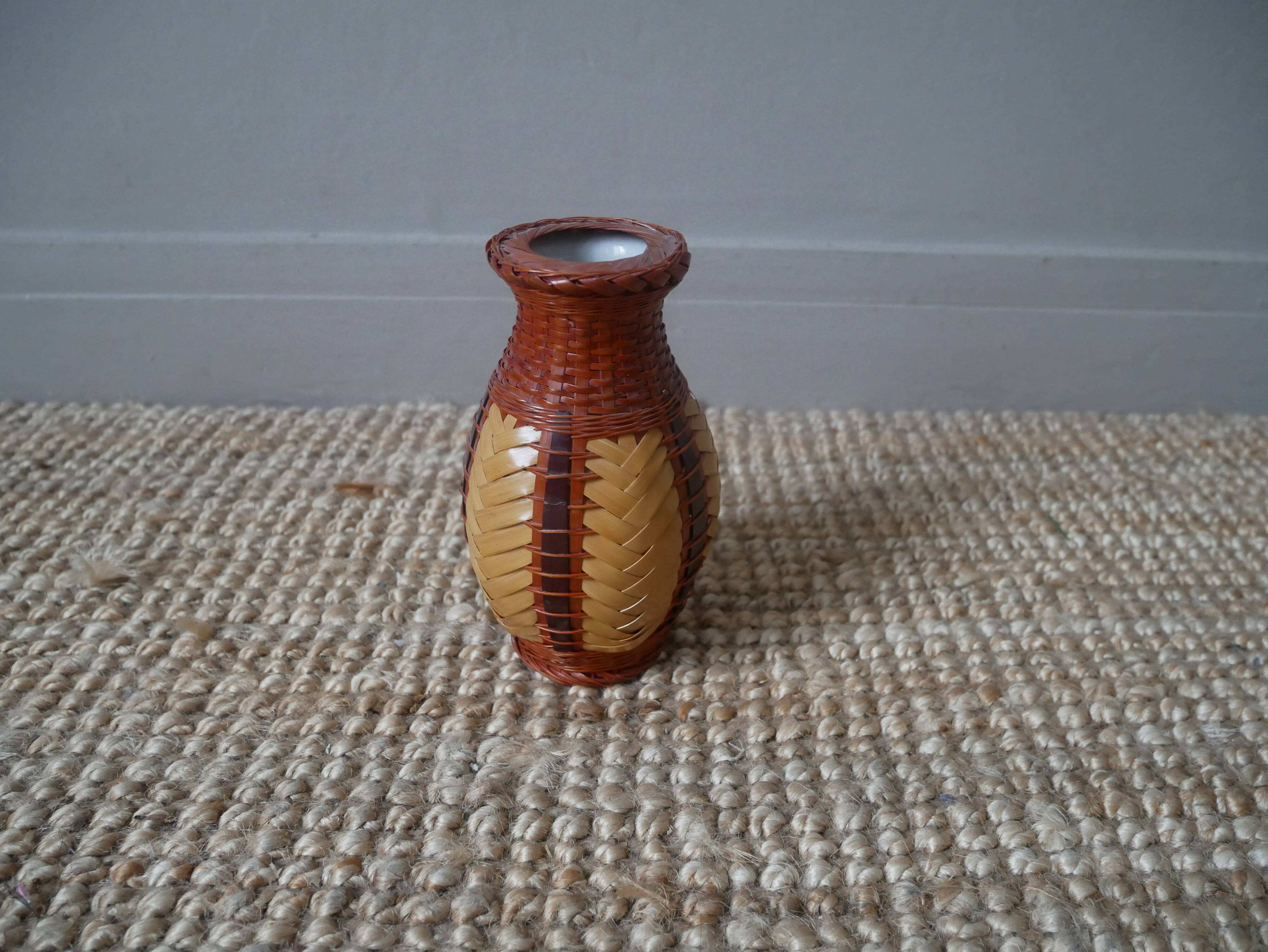 vase in natural woven fiber, handmade, bohemian country decoration