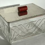Art Deco box molded glass lid metal mirror