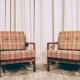 Scandinavian armchair in natural wool, orange, checked, 1965, Z. Baczyk