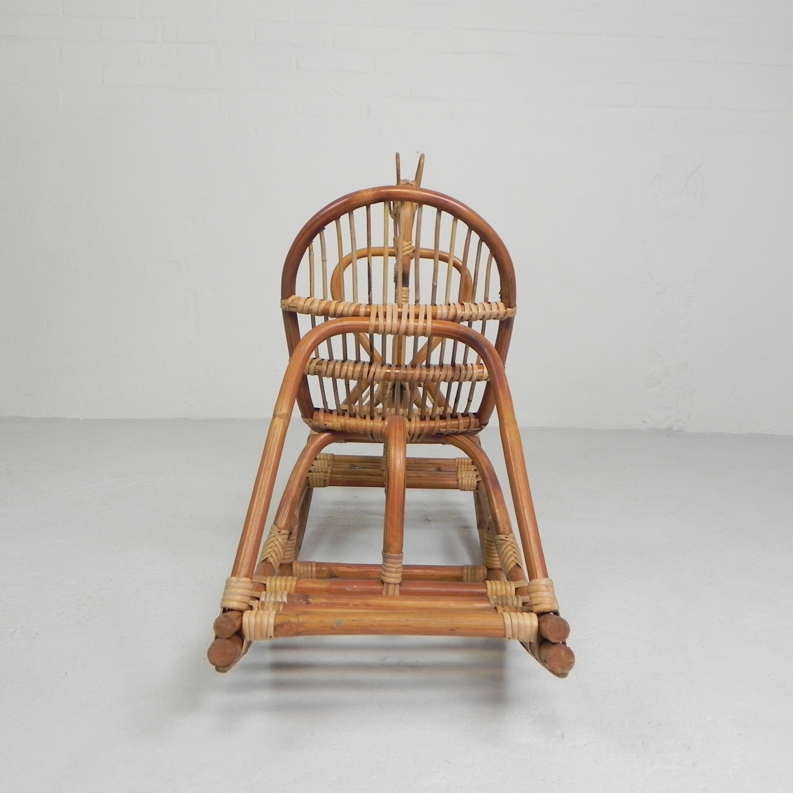 Vintage bamboo rocking horse, 1960s