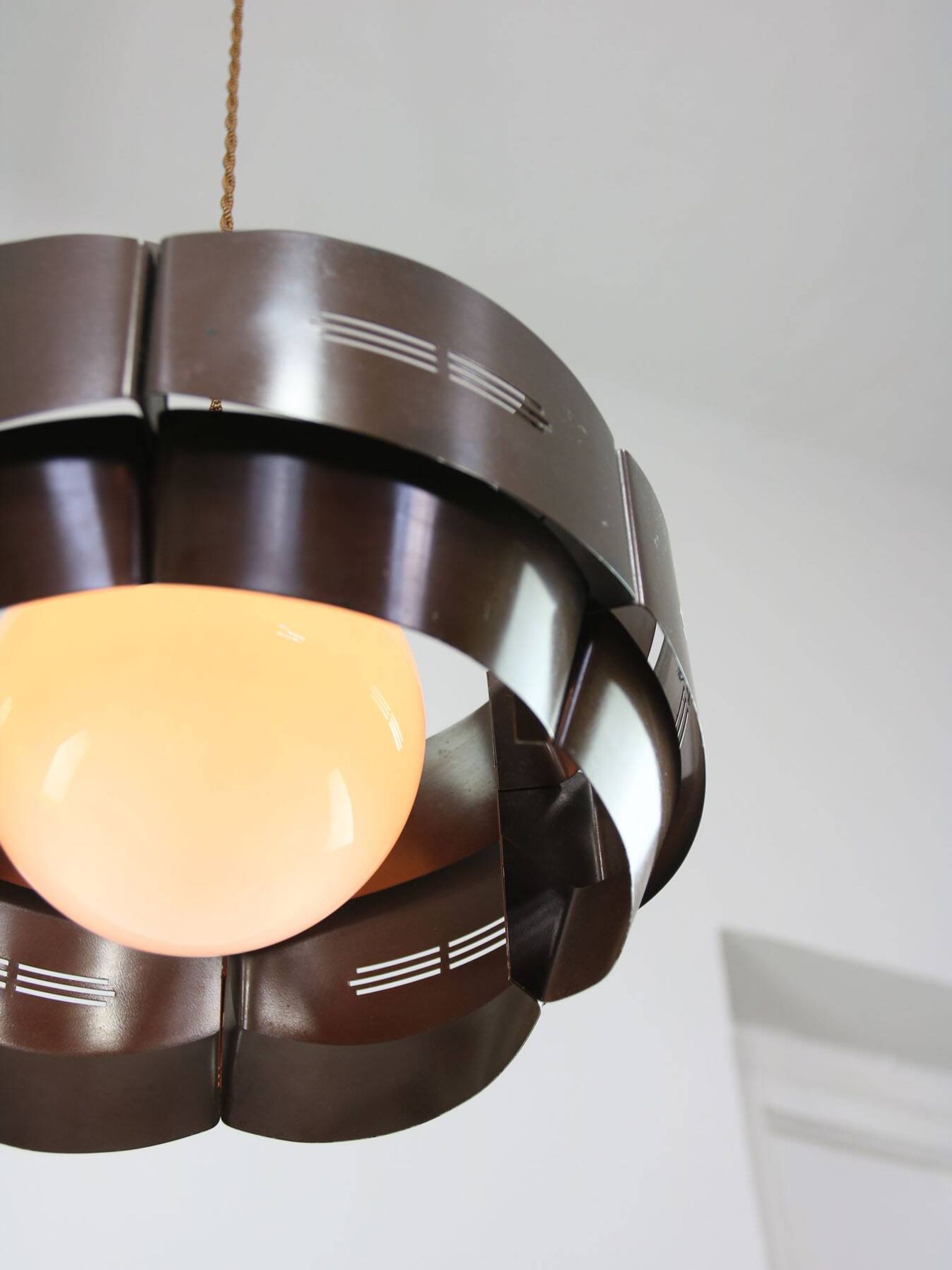 Vintage Italian Metal and Opaline Glass Pendant Lamp, 70s
