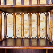 Vintage two-tier bamboo and rattan shelf with storage, Circa 1960