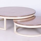 Original midcentury coffee nest tables, cherry wood, france, 1960s