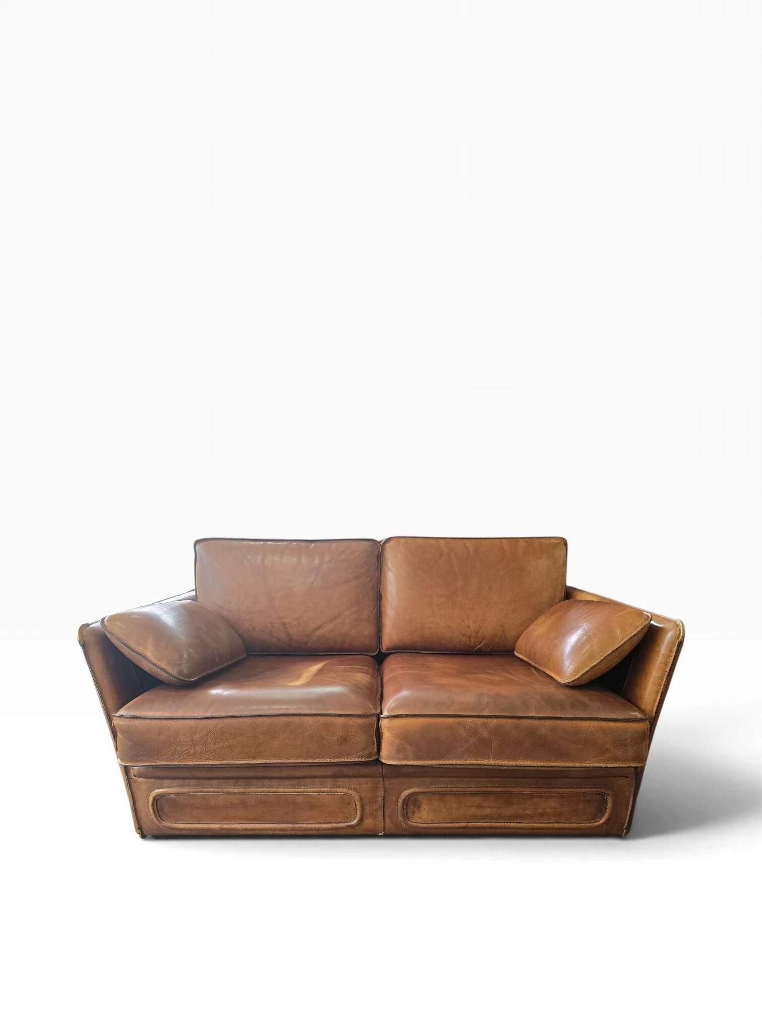 Roche Bobois vintage lounge from the 80s – cognac buffalo leather – 2 sofas + pouf