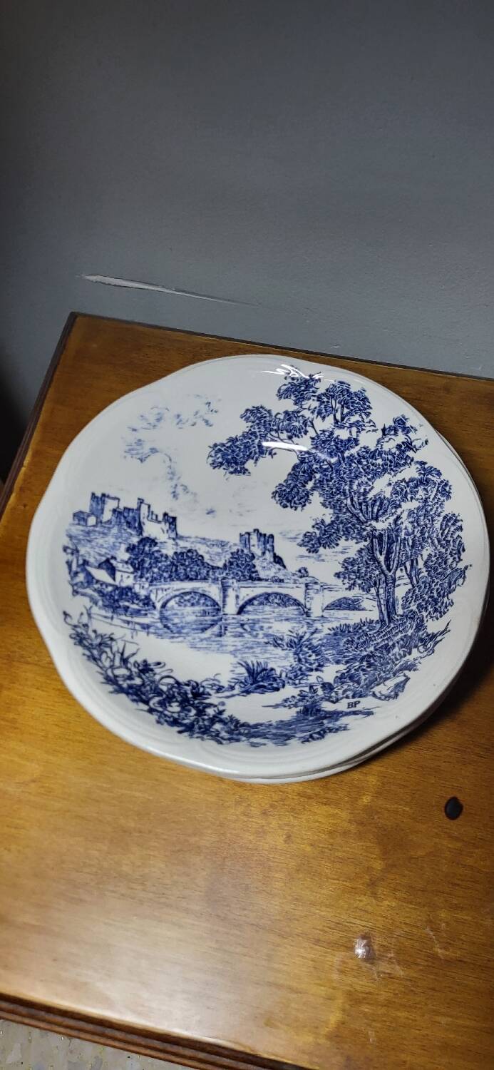 6 assiettes creuses Gien Bleu décor