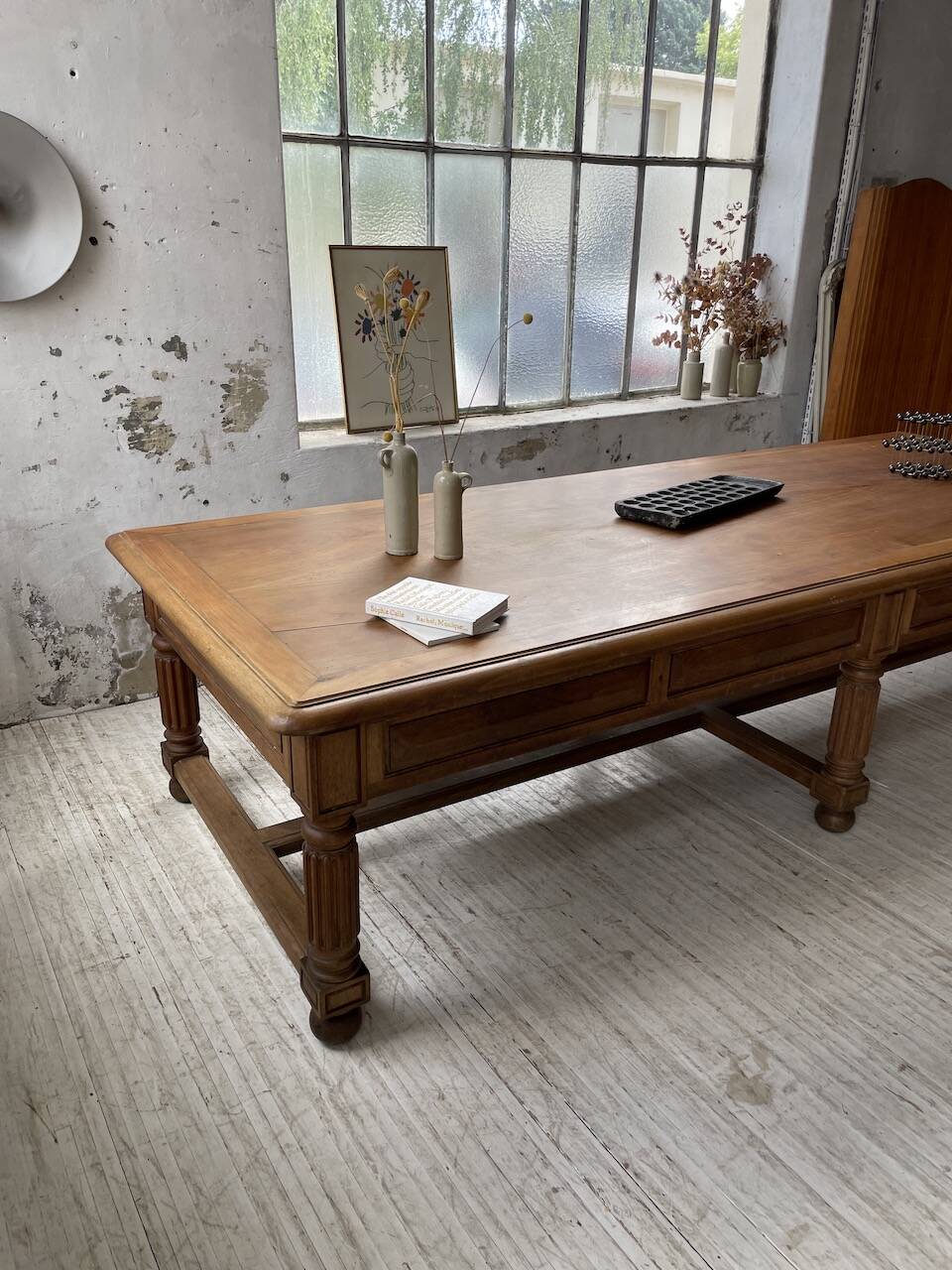 Solid walnut farmhouse castle table 1900 XXL