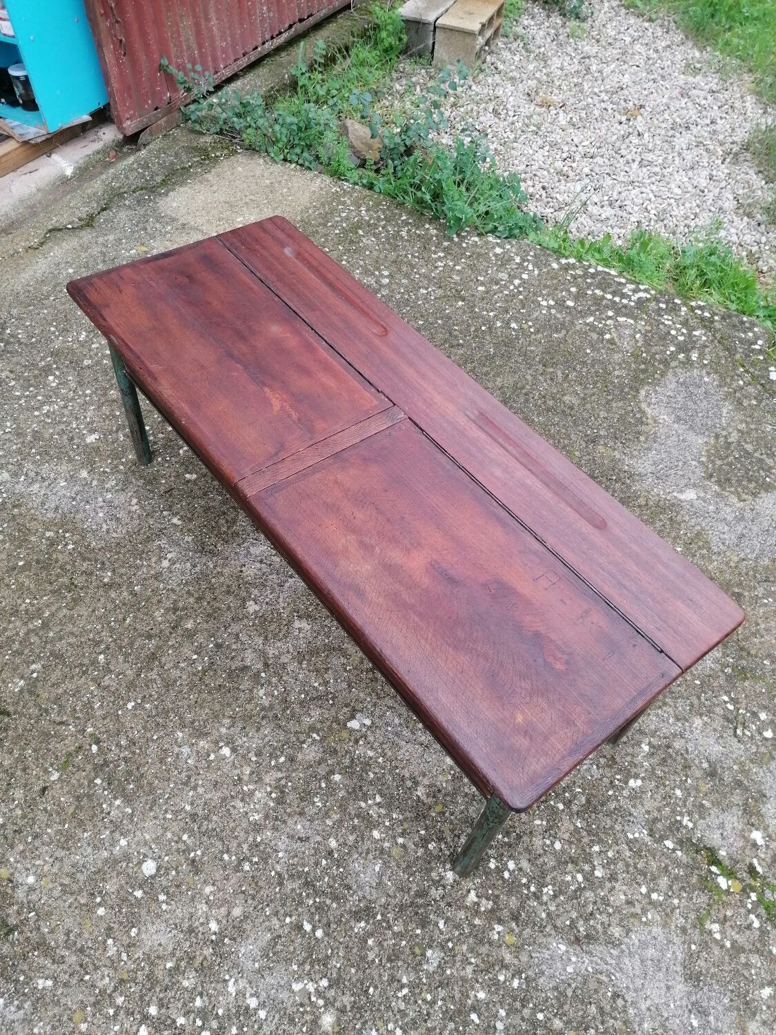 Vintage school desk coffee table with chests