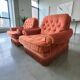 Set de 2 fauteuils vintage vieux rose avec franges