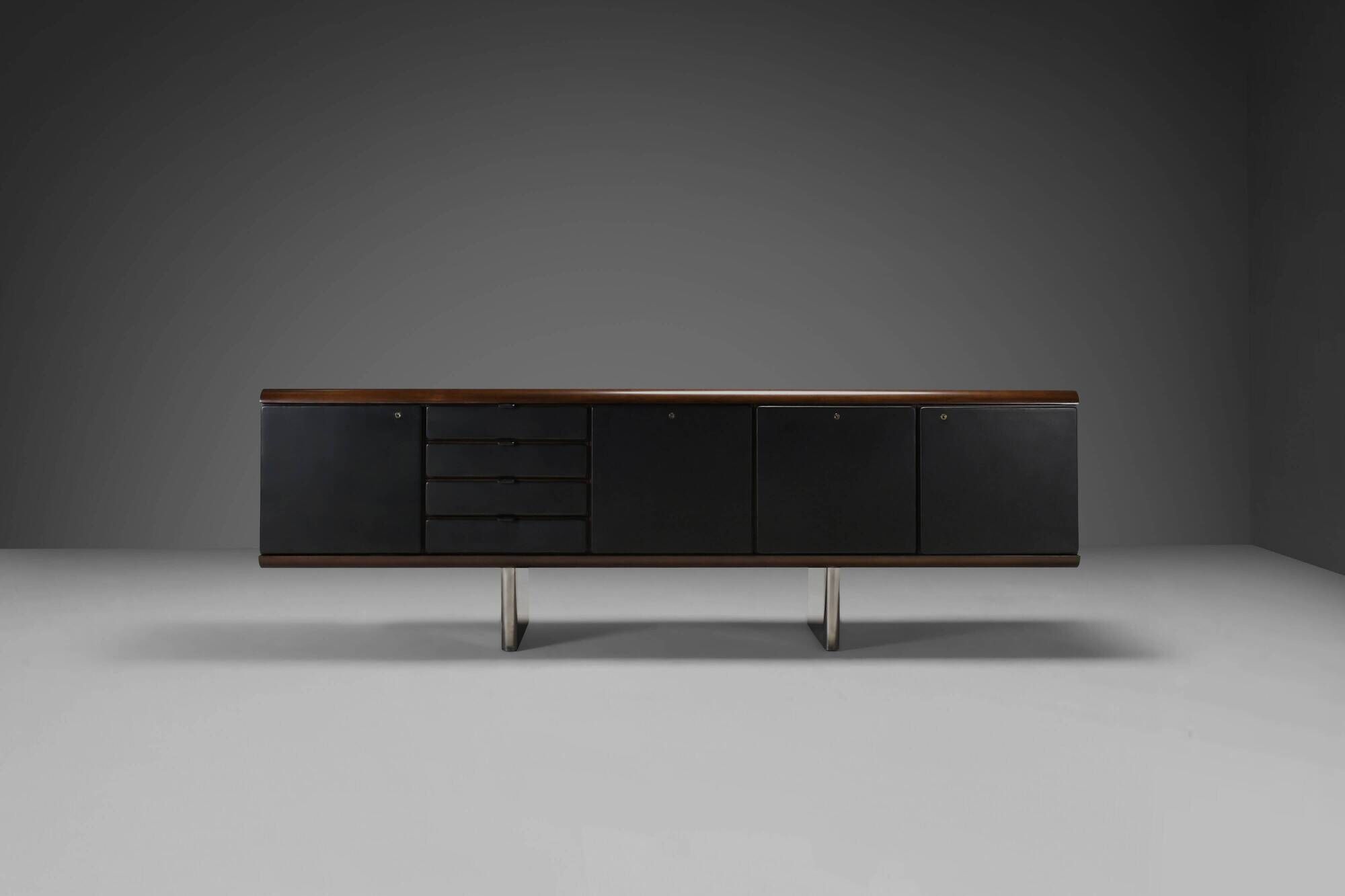 Walnut, metal and leather buffet by Hans von Klier “Il Ponte” for Skipper, 1970s.