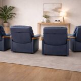 Ekornes Stressless —4 of Adjustable Swivel Armchairs — Blue Leather & Beech