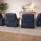 Ekornes Stressless —4 of Adjustable Swivel Armchairs — Blue Leather & Beech