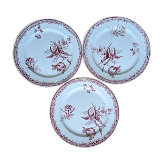 Trois assiettes plates Fontanges Sarreguemines