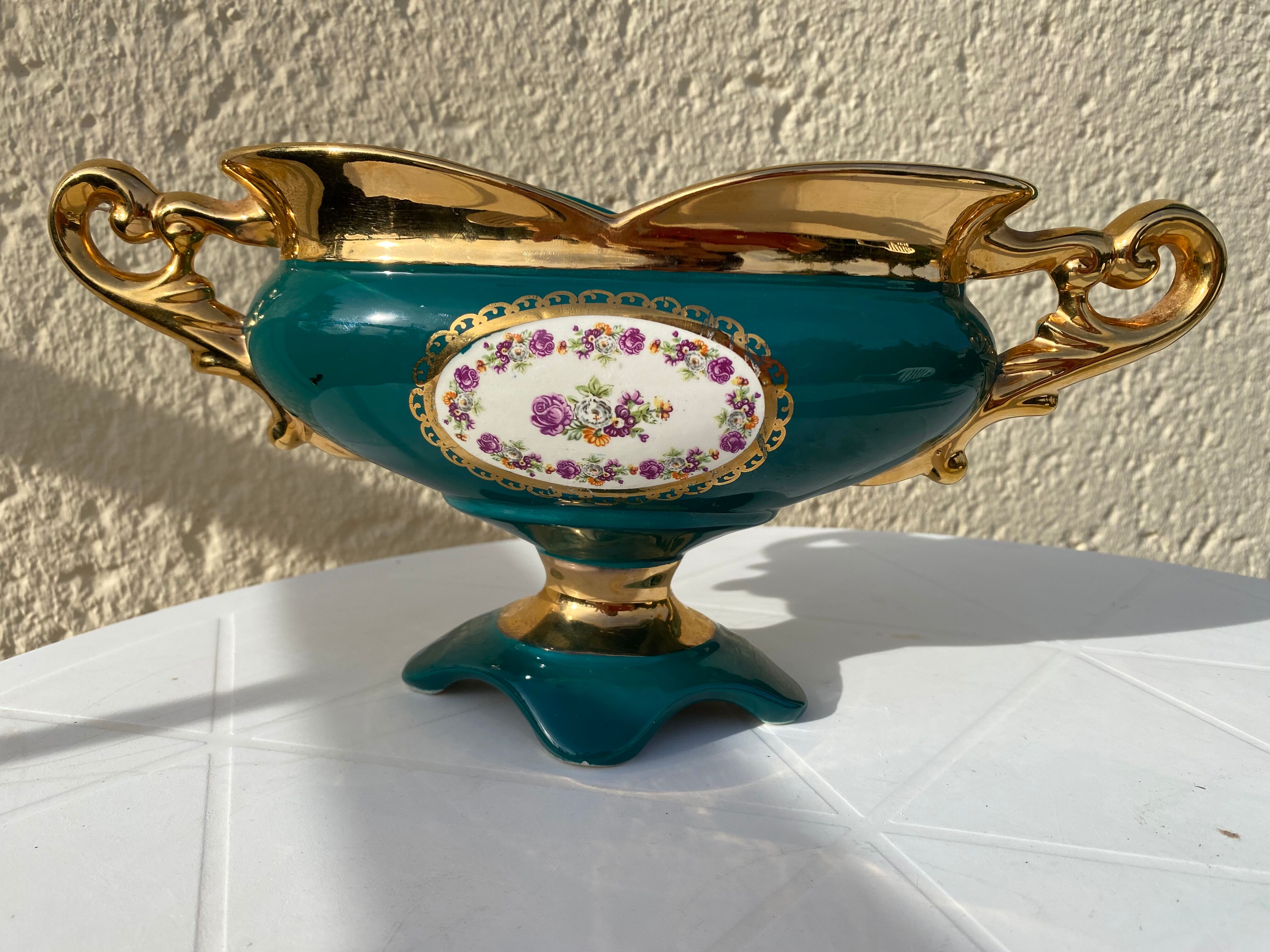 Vintage porcelain rose planter vase