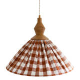 Suspension plissée "Olga" tissu à carreaux terra et finition bois tourné