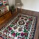 White vintage floral rug made by hand in Romania, beautiful flowers
