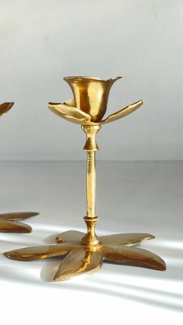 Pair of VINTAGE solid BRASS Flower CANDLE HOLDERS