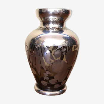 Glass vase with silver overlay