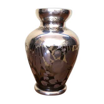Glass vase with silver overlay