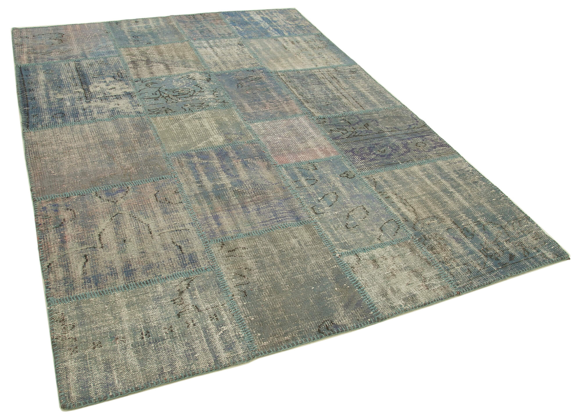 Tapis oriental fait à la main 175 cm x 244 cm bleu patchwork