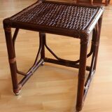 Small side table on rolls made of rattan, bamboo and wood, handmade Vintage