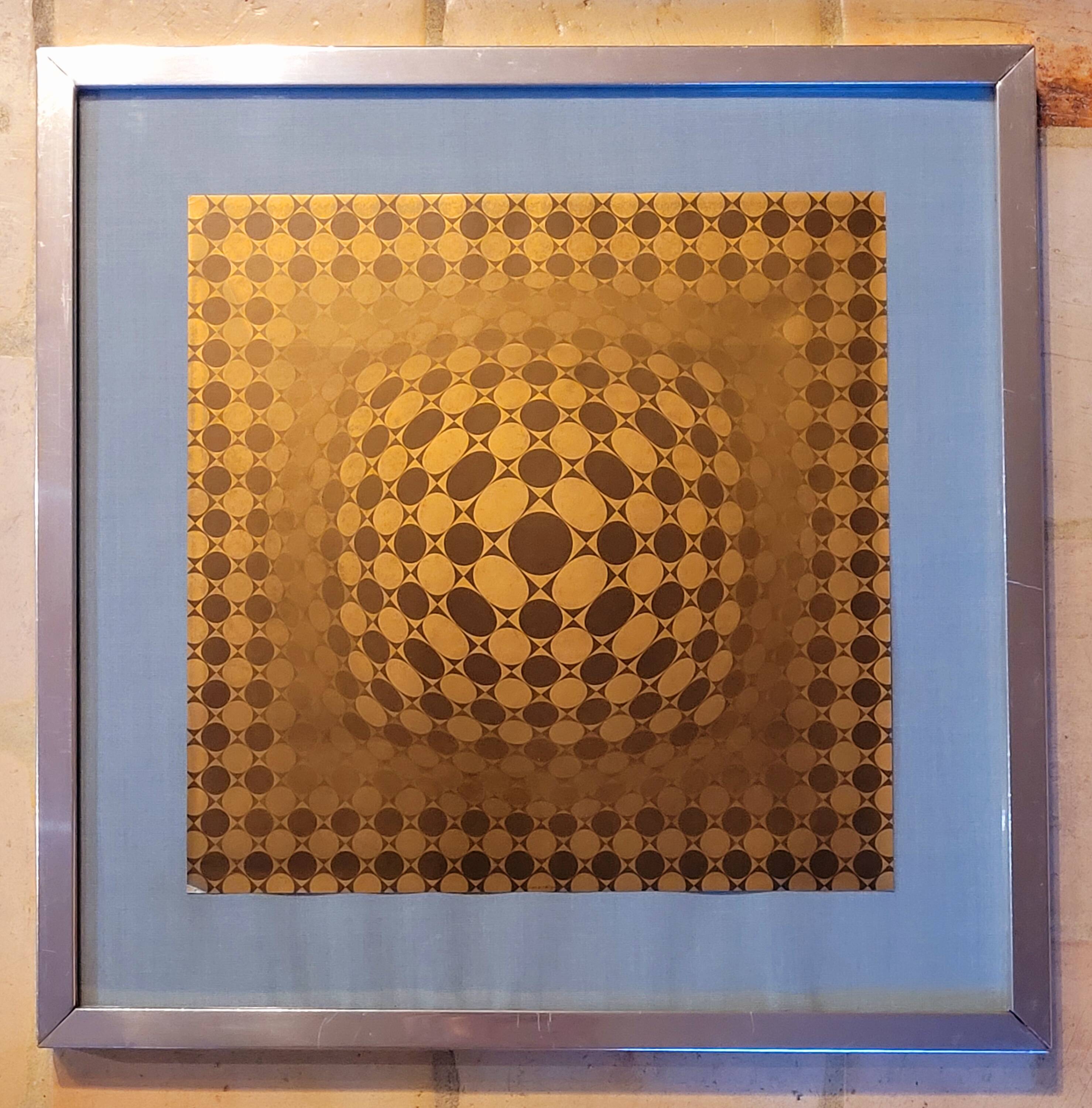 Old vintage painting signed Vasarely Vega JG from the 60s