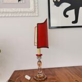 Lampe de table en soie rouge en soie rouge Art Nouveau français, années 1940