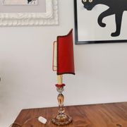 French Art Nouveau Crystal Red Silk Half Shade Table Lamp, 1940s