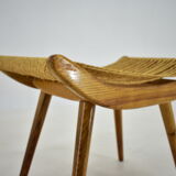 Pair of beech straw stools, 1960s, Czechoslovakia