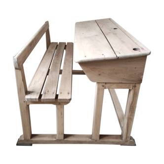 Double school desk in solid oak