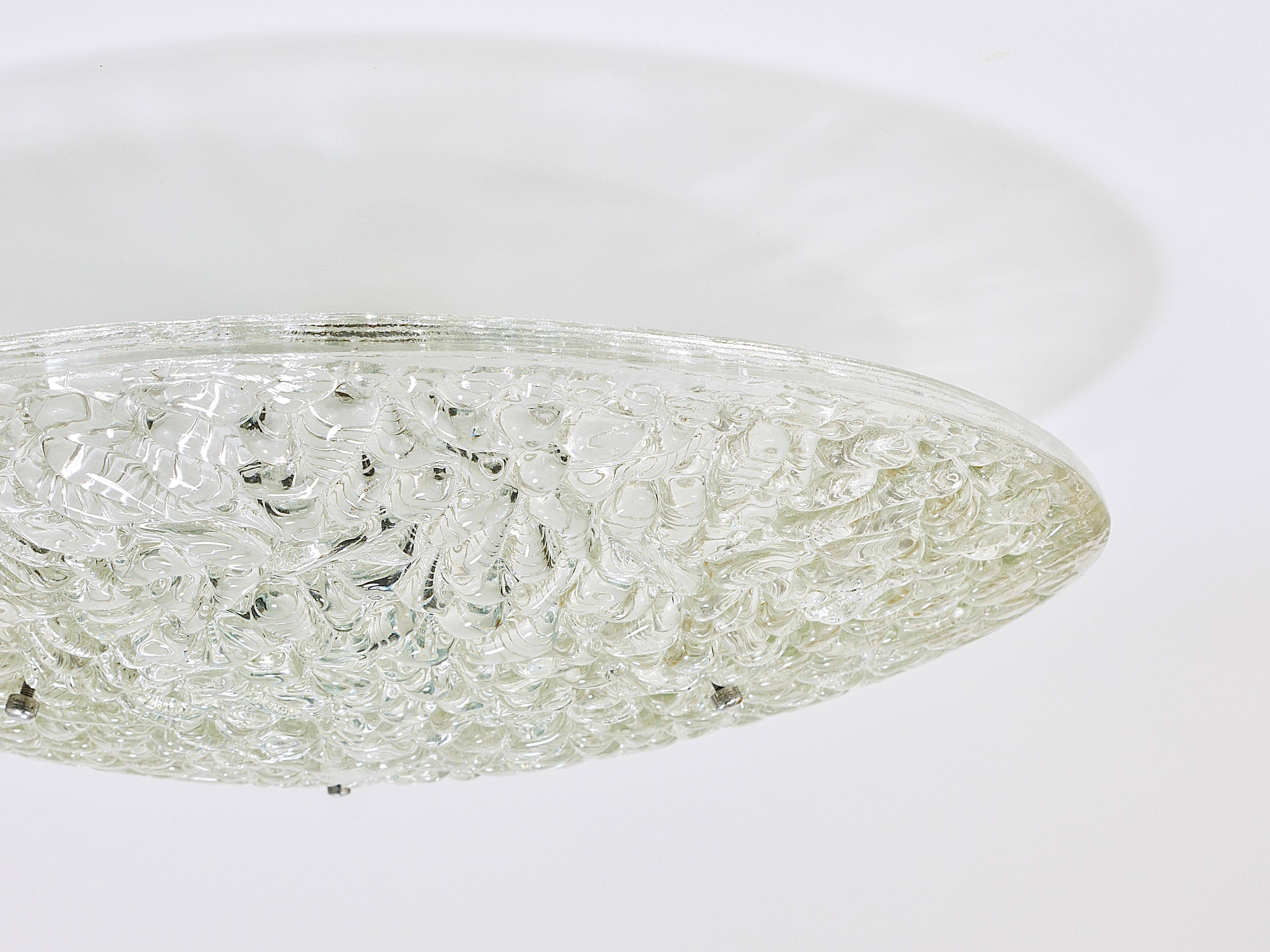 Round textured glass ceiling light J. T. Kalmar mid-century, Austria, 1960s
