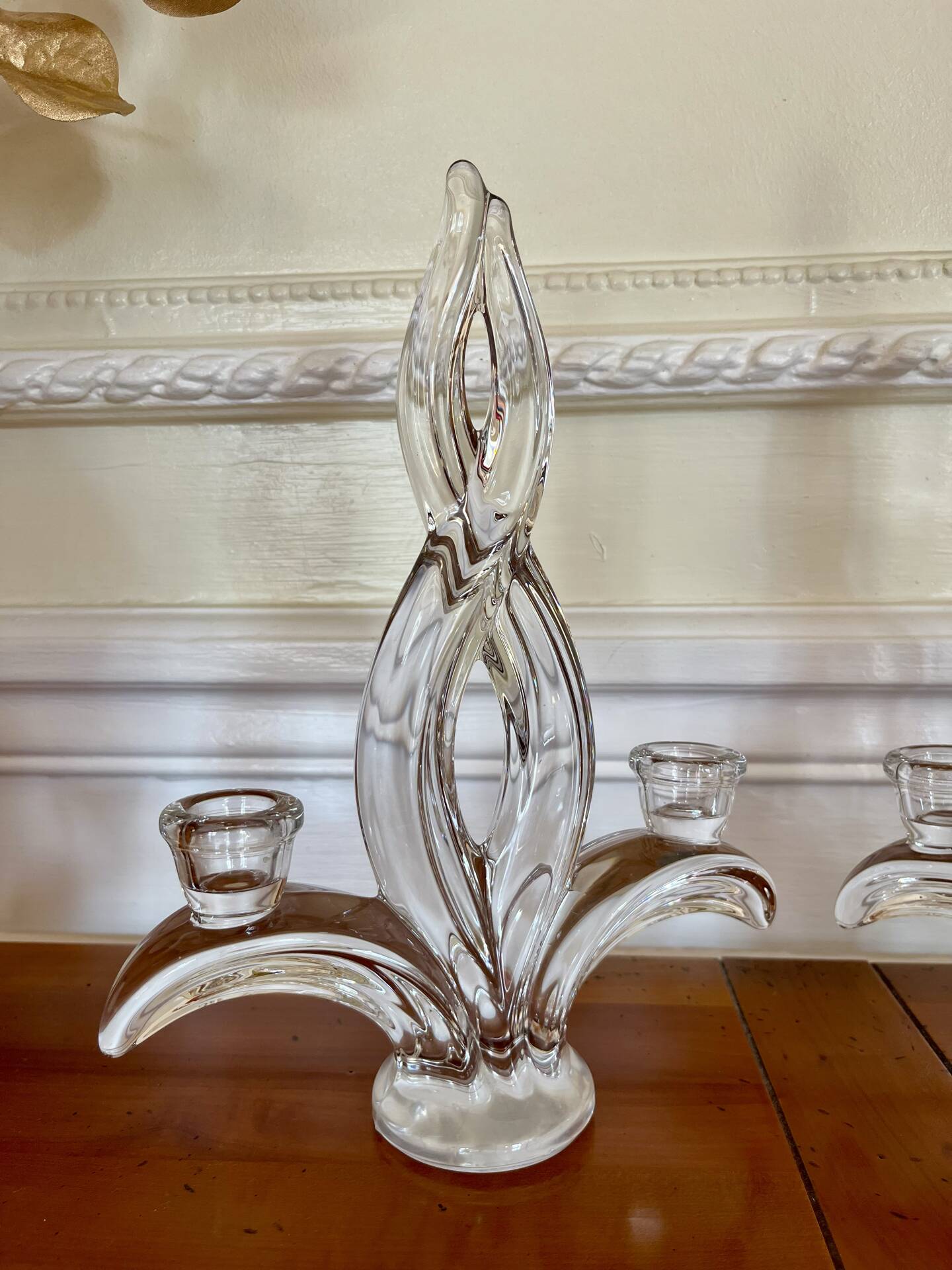 Pair of two-light crystal candlesticks signed Vannes