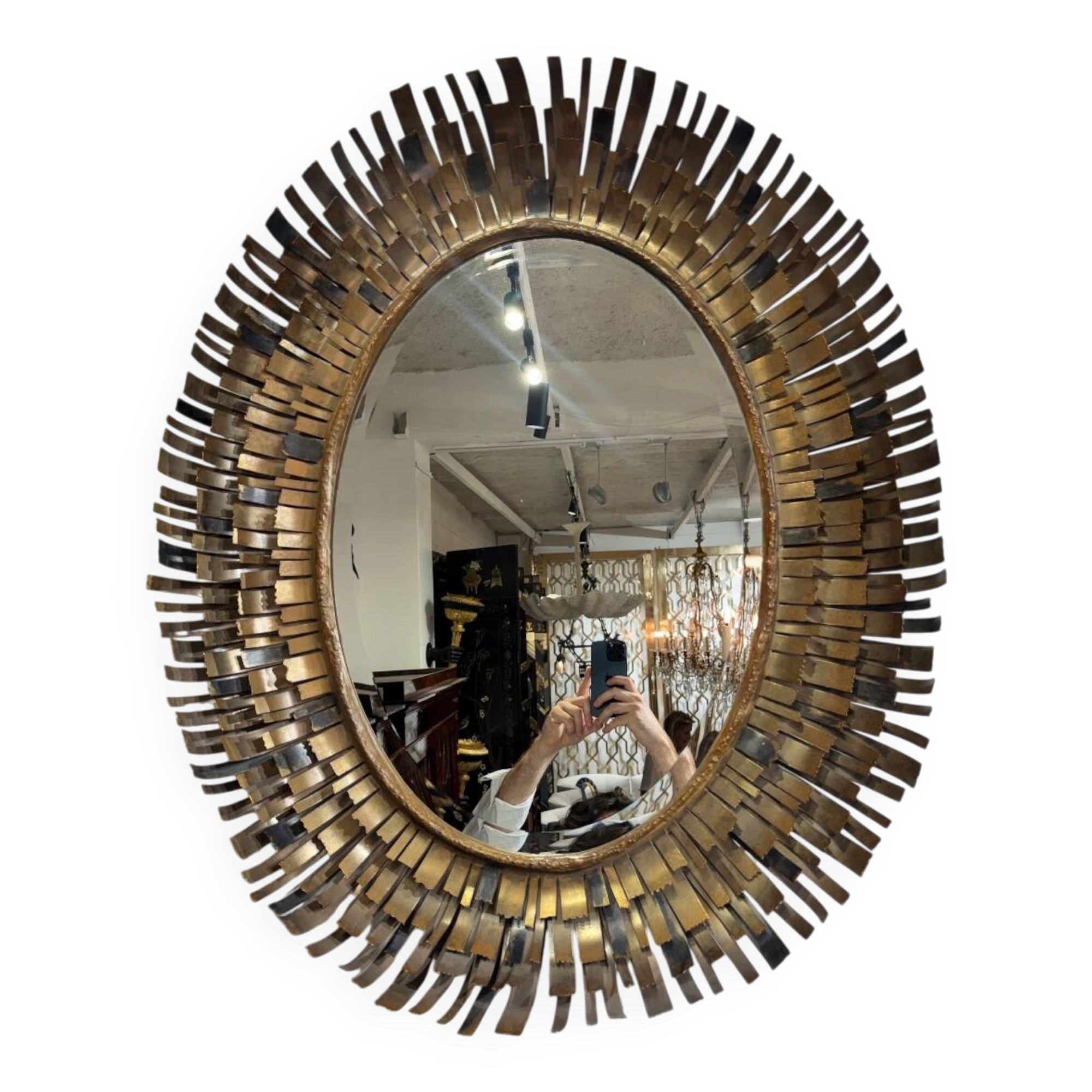 Brutalist brass mirror attributed to Curtis Jere from the 1970s.