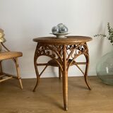 VINTAGE RATTAN SIDE TABLE PEACOCK PATTERN