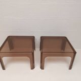 Pair of vintage 70s smoked plexiglass coffee tables by Prisunic