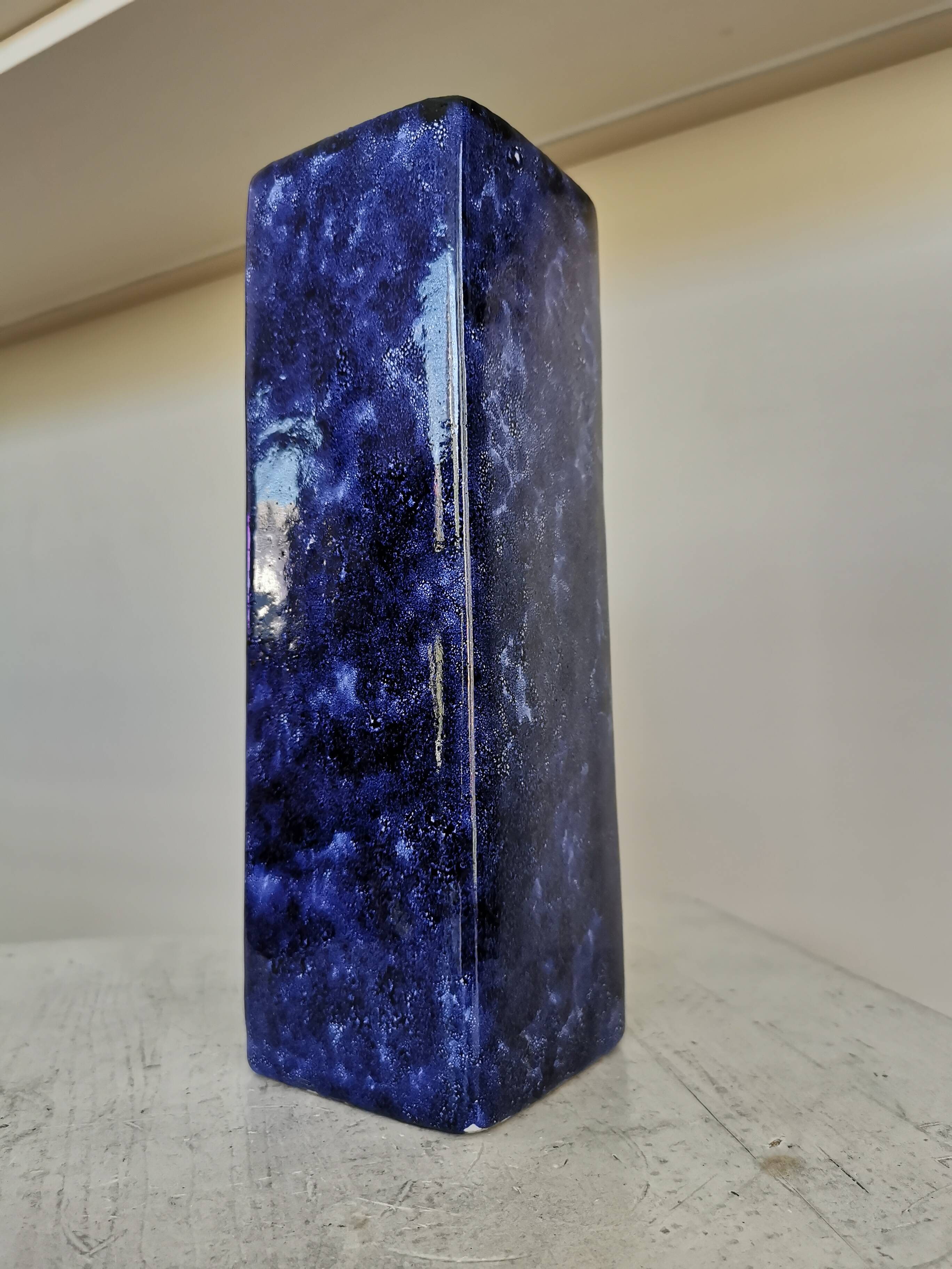 Vintage Blue Ceramic Vase: Hand-Painted Galaxy Glaze, 1970s Home Decor