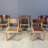 Mid-Century Brown and Birch Stacking Chairs set of 5