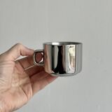 Set of 4 stainless steel coffee cups with saucers