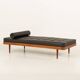 Danish teak daybed in black leather in Hans Wegner style, 1960s