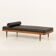 Danish teak daybed in black leather in Hans Wegner style, 1960s