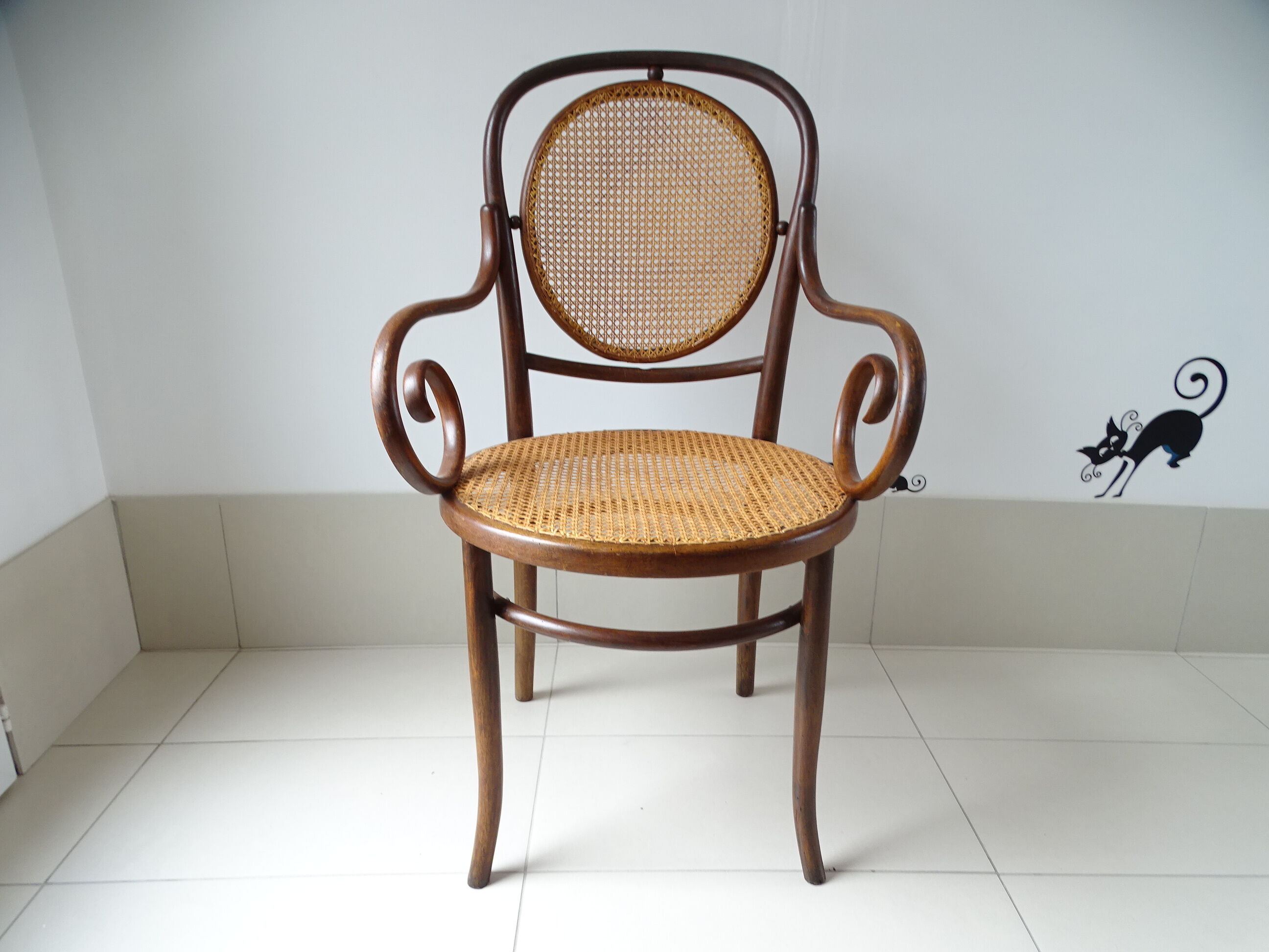 Fauteuil Fischel assise et dossier canné bois courbé