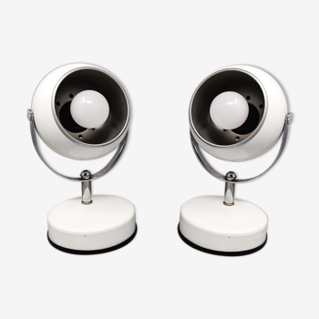 Pair of White Eyeball Table Lamps by Veneta Lumi. Made in Italy